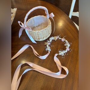 Wedding Halo and Flower Girl Basket Blush